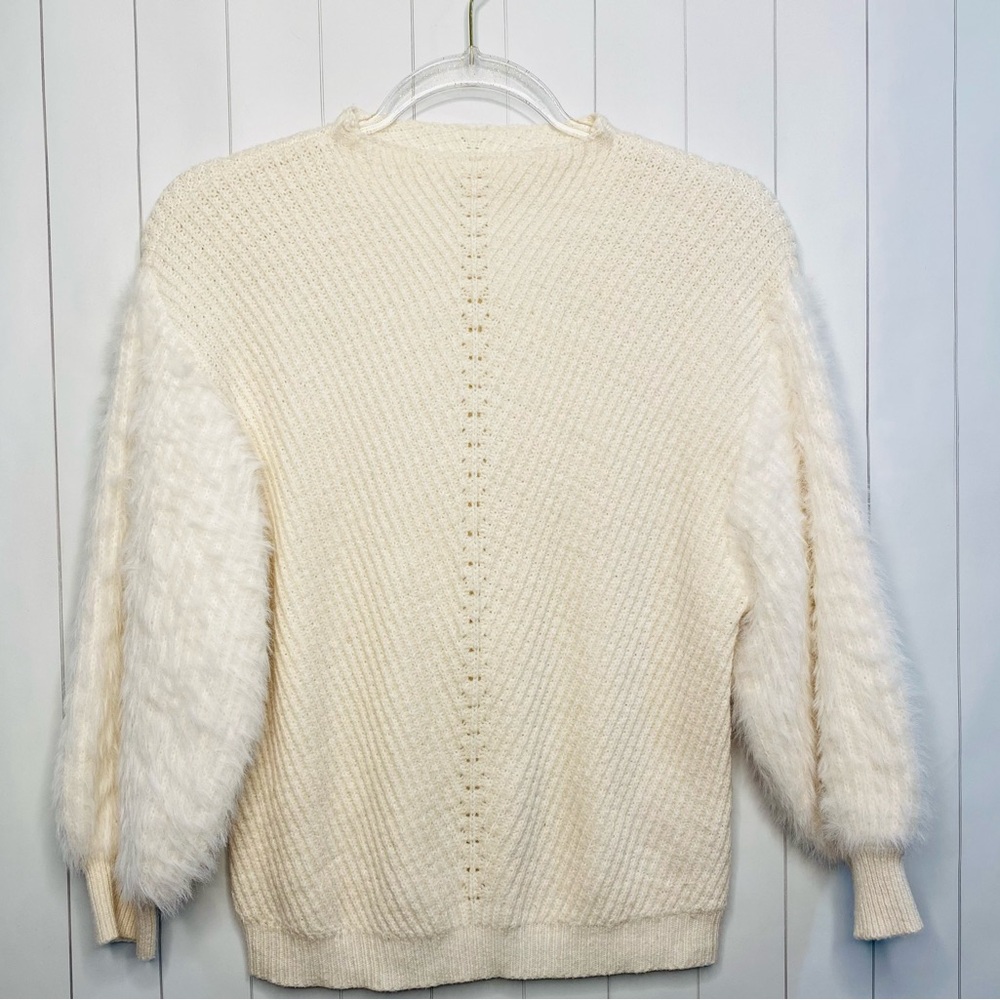 Anthropologie Knitted & Knotted Small Creamy White Fuzzy Soft Mockneck Sweater